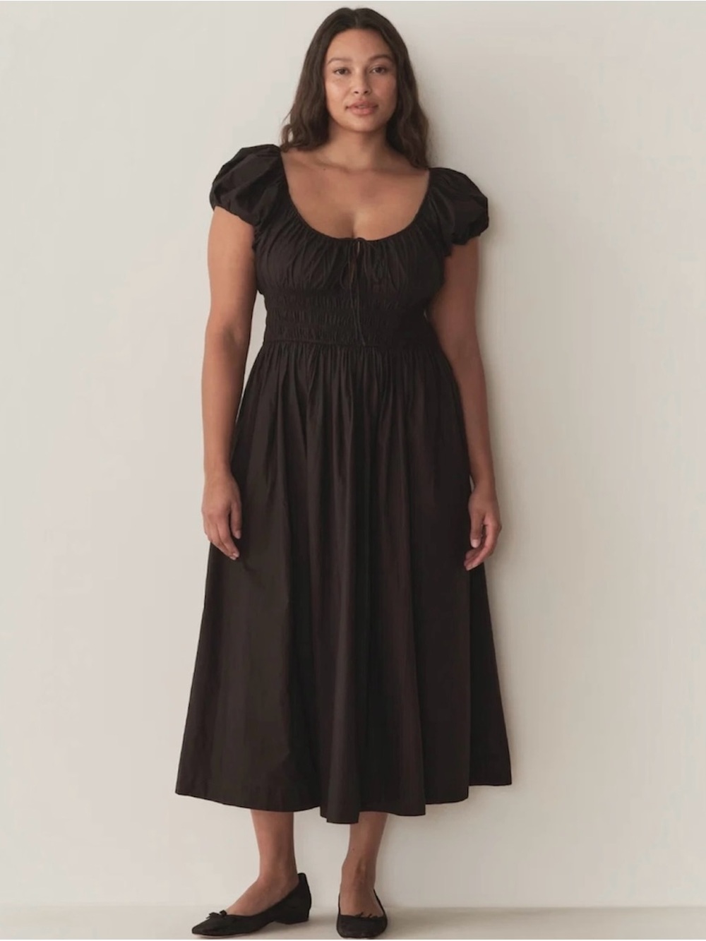 DÔEN Quinn Black Cotton Puff Sleeve Cottagecore Peasant Midi Dress Plus Sz XXL